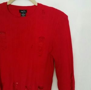 Rue 21 | red ribbed destroyed crop sweater